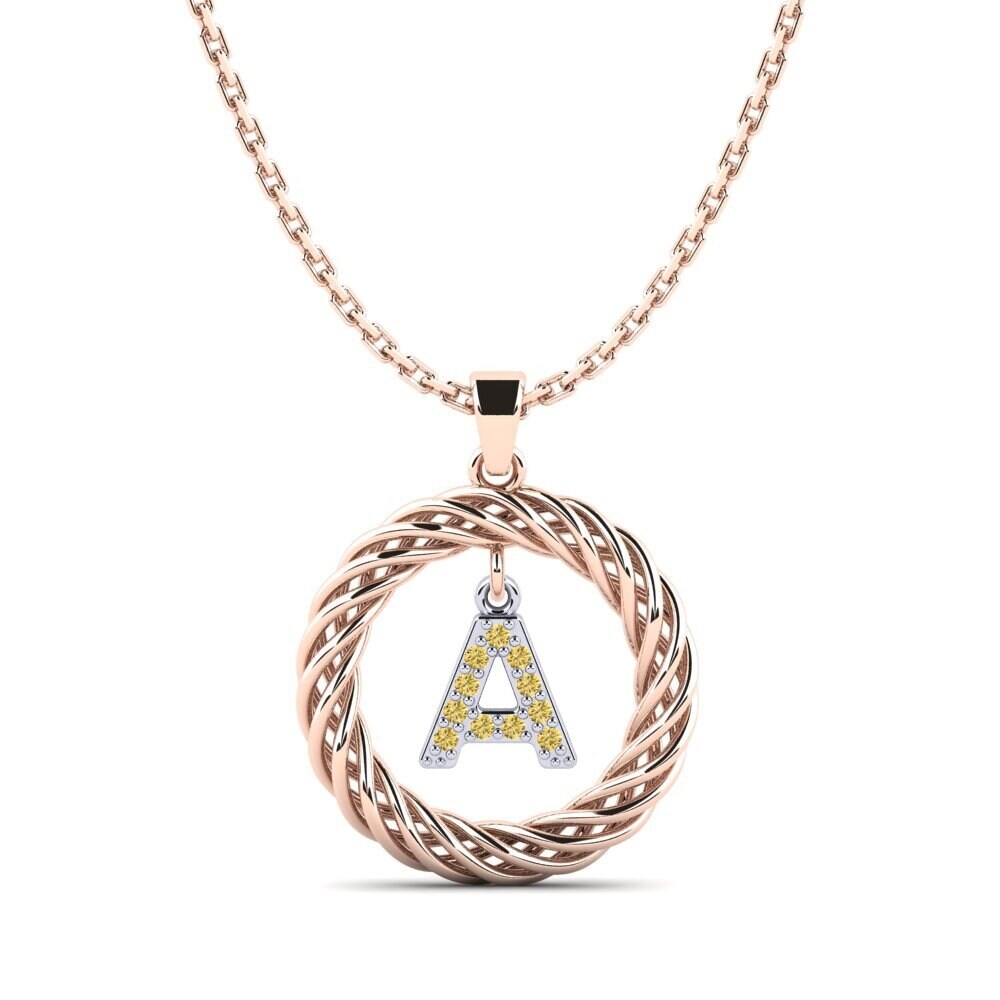14k Oro Rosa & Blanco Diamante Amarillo Colgante de Mujer Goudron - A
