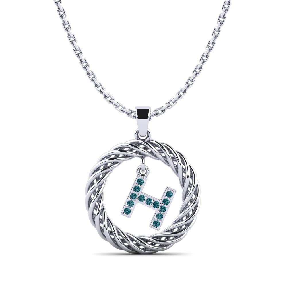 Weißgold 375 Blauer Diamant Damen anhänger Goudron - H