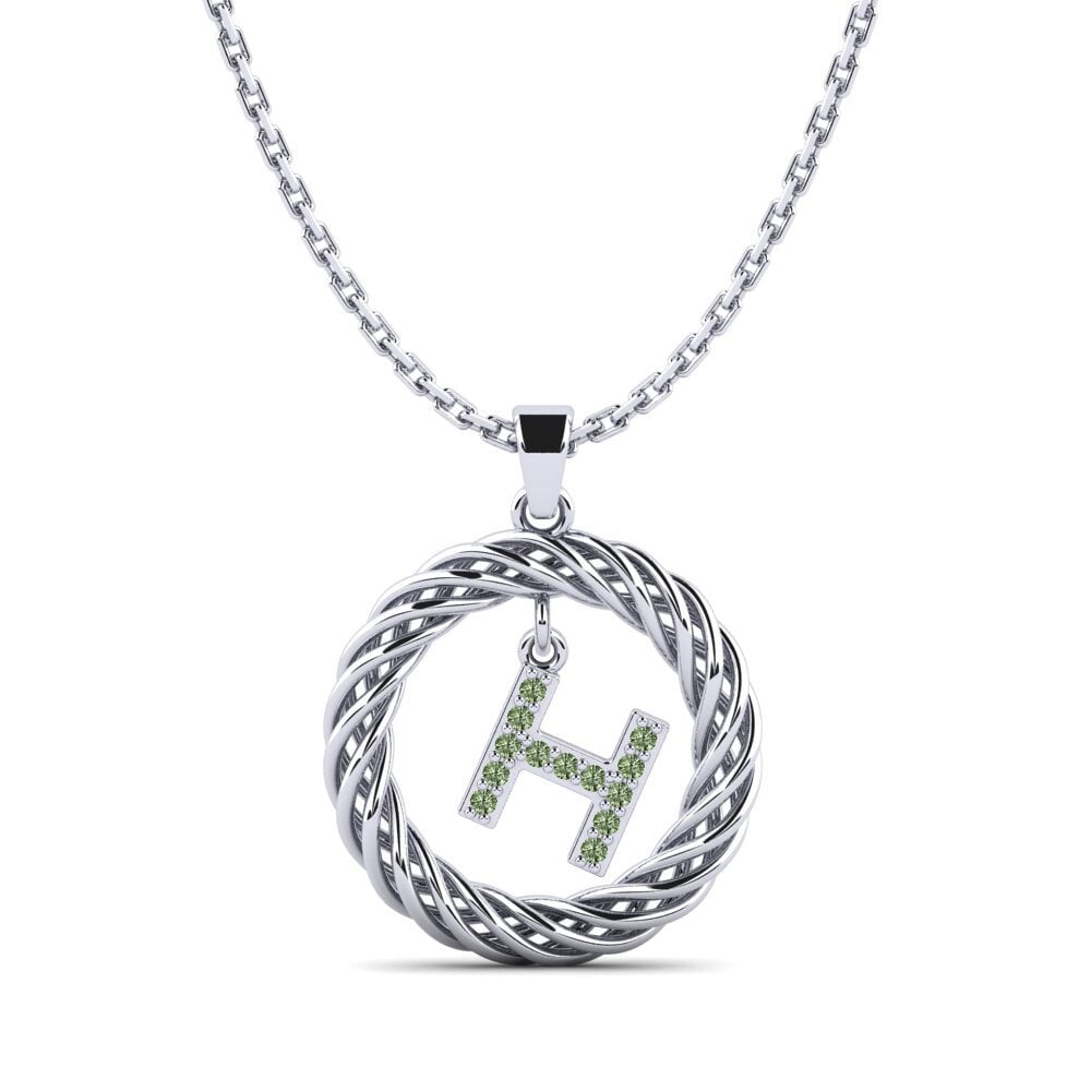 950 Palladium Grüner Diamant Damen anhänger Goudron - H
