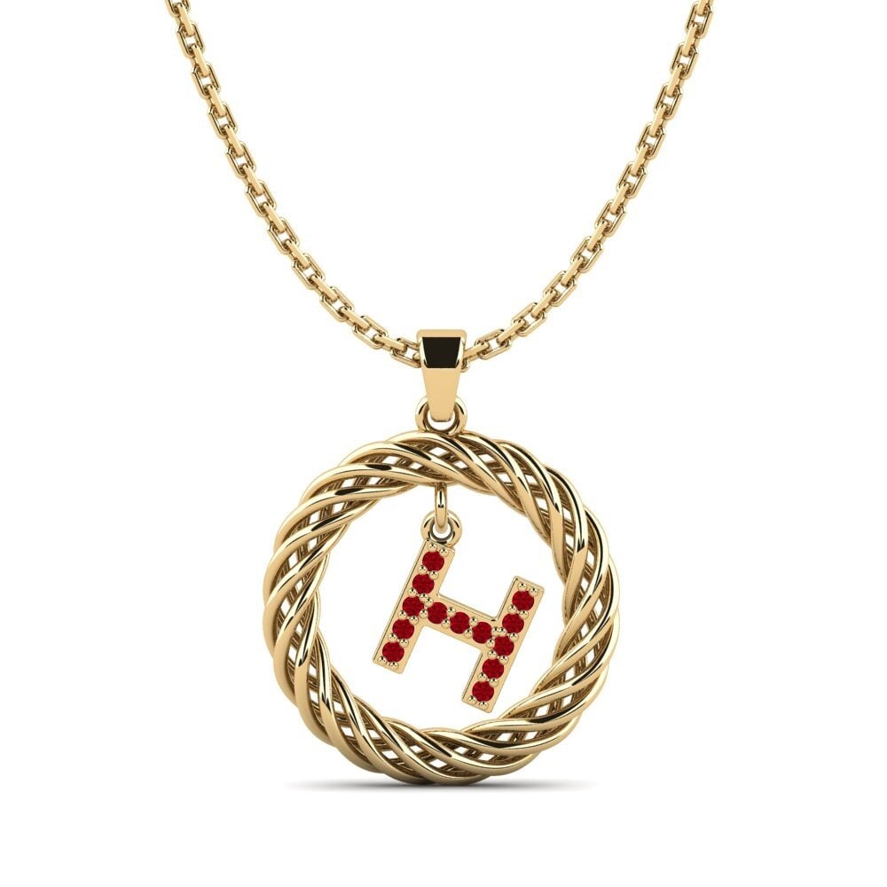 Gelbgold 585 Roter Zirkonia Damen anhänger Goudron - H
