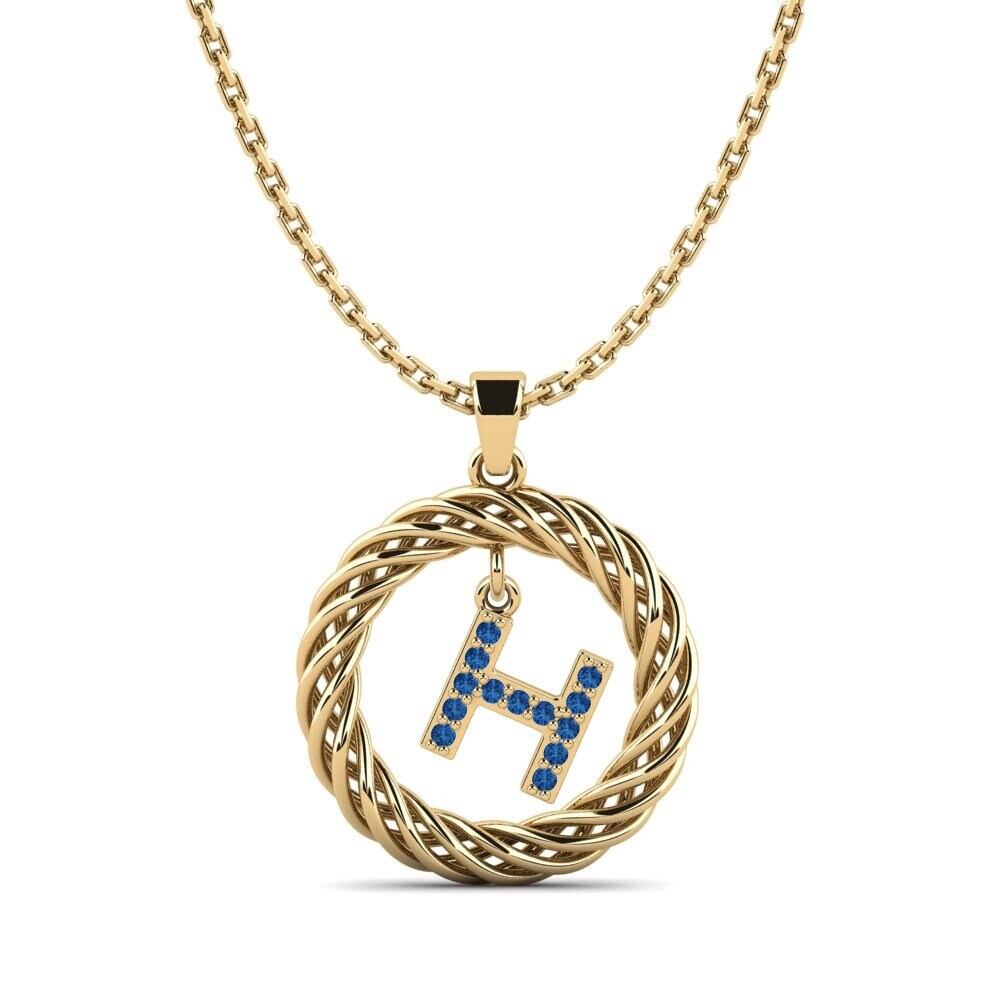 Gelbgold 750 Dunkelblauer Zirkonia Damen anhänger Goudron - H