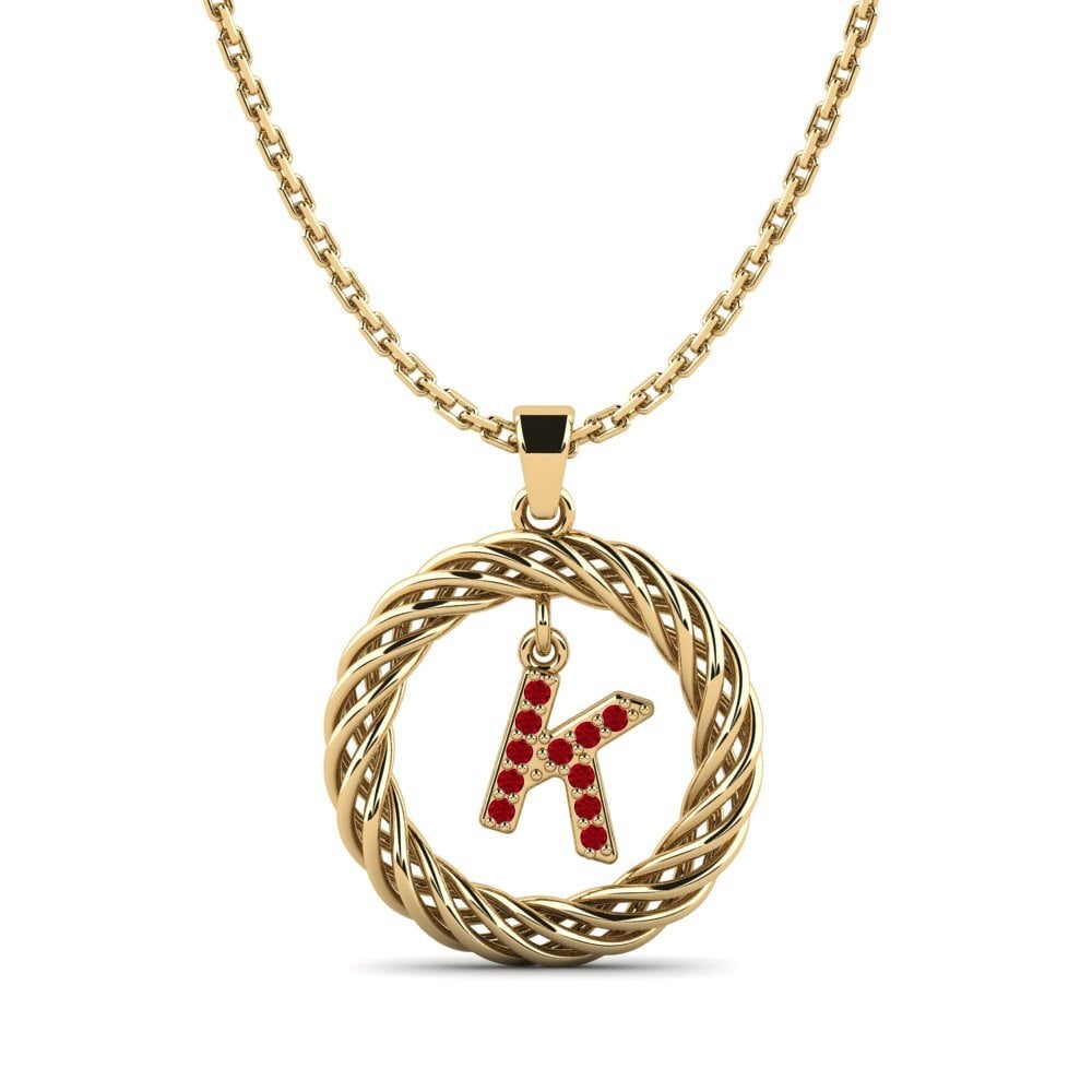 Gelbgold 585 Roter Zirkonia Damen anhänger Goudron - K