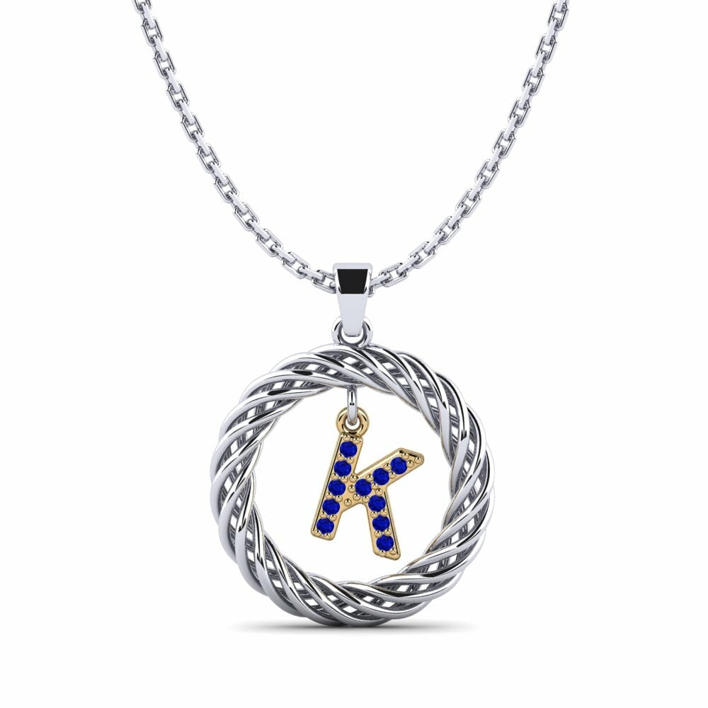 Round 0.044 Carat Initials Sapphire 14k White & Yellow Gold Women's Pendant Goudron - K