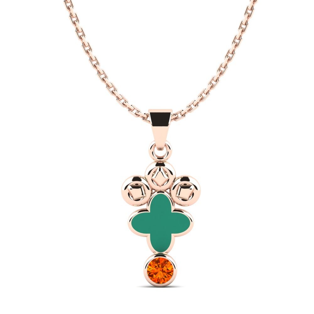 14k Oro Rosa Zafiro Naranja Colgante de Mujer Gousse