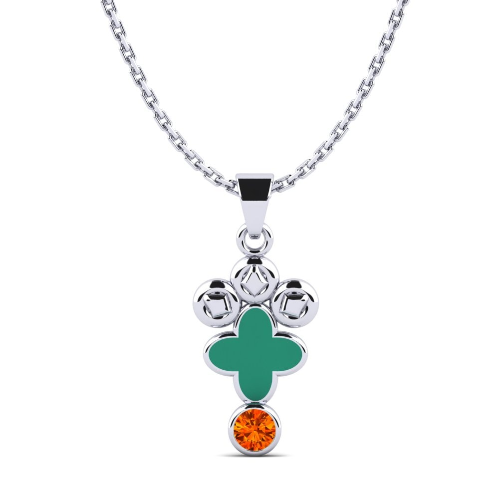 14k Oro Blanco Zafiro Naranja Colgante de Mujer Gousse