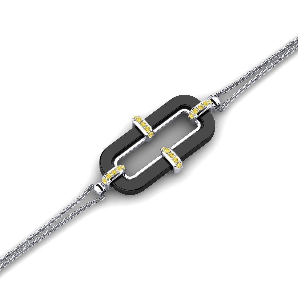 9k Oro blanco Zafiro amarillo Pulsera de Mujer Gowdy