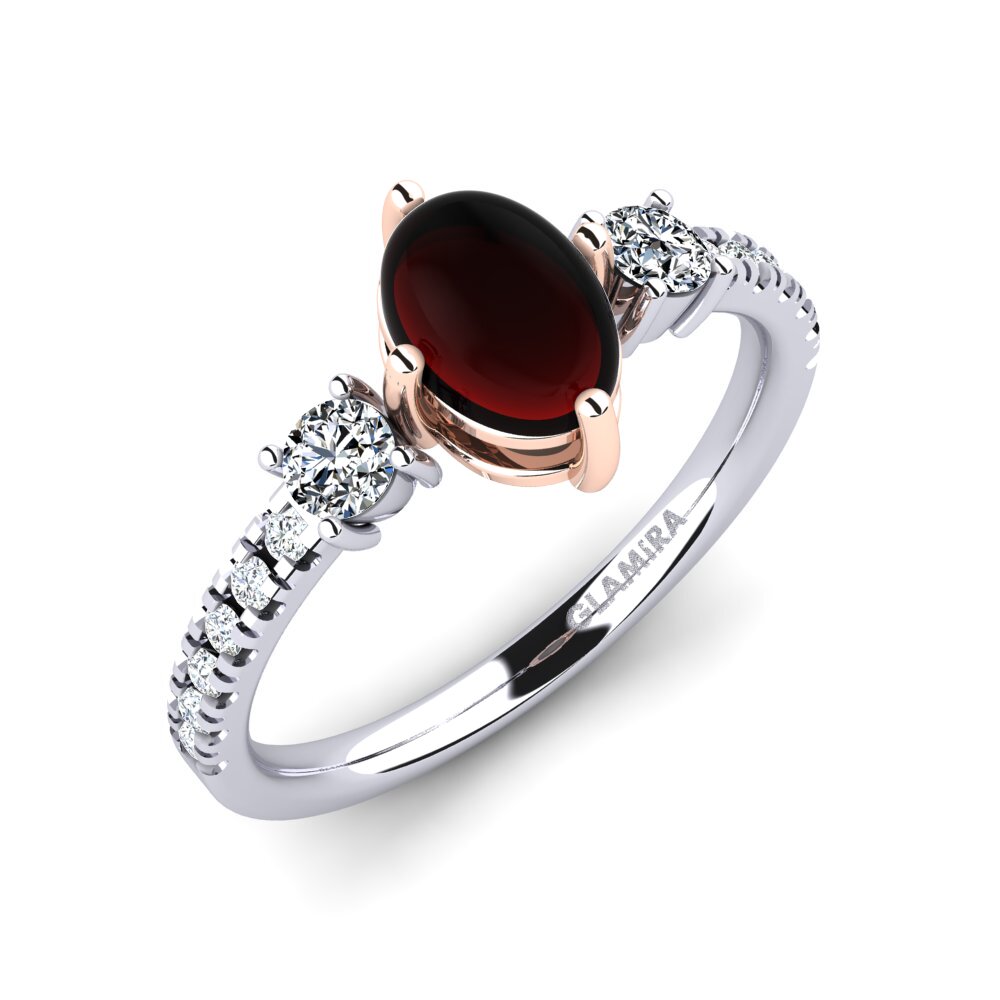 9ct White & Rose Gold Cabochon Garnet Ring Gracianna
