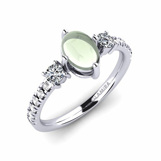 Ring Gracianna 585 White Gold & Green Amethyst (Lab Created) & White Sapphire & Swarovski Crystal