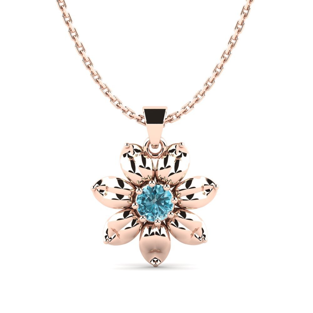 14k Oro Rosa Circón Azul Colgante de Mujer Gracielli