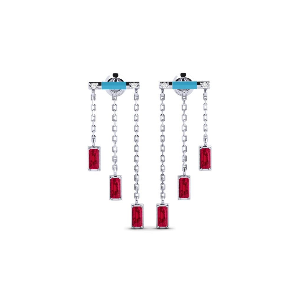 White Silver Ruby Women's Earring Grandes