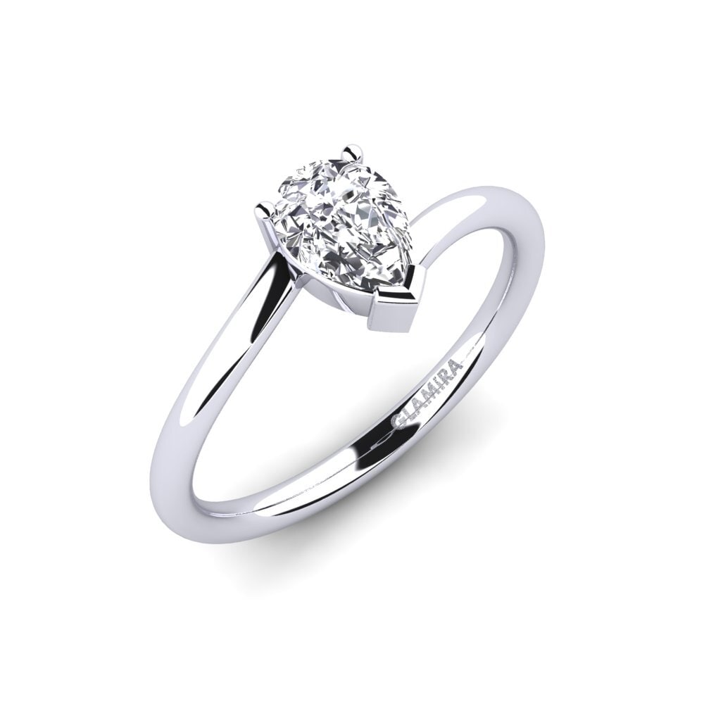 Bague De Fiançailles Moissanite – Pierre Poire 2.30 Ct – Or Blanc 14k – Taille 6.5 – Style Halo