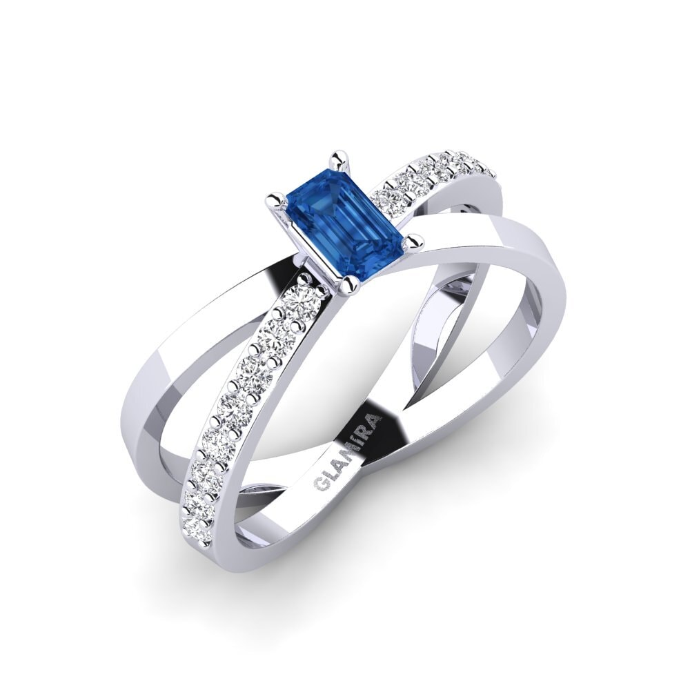 Emerald Cut Dark Blue Zirconia Engagement Ring Grasass