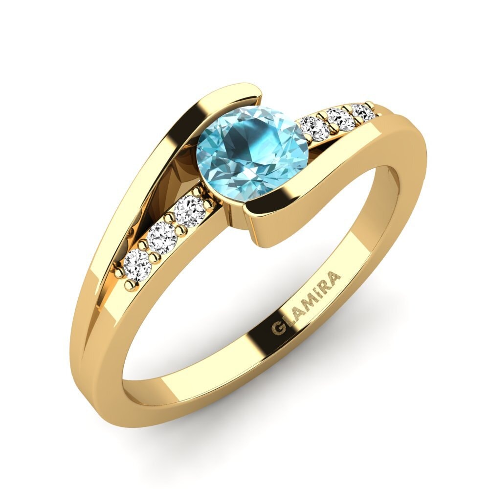 14ct Yellow Gold Blue Zircon Engagement Ring Gredel