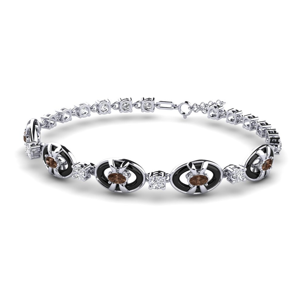 White Silver Smoky Quartz Women's Bracelet Greening