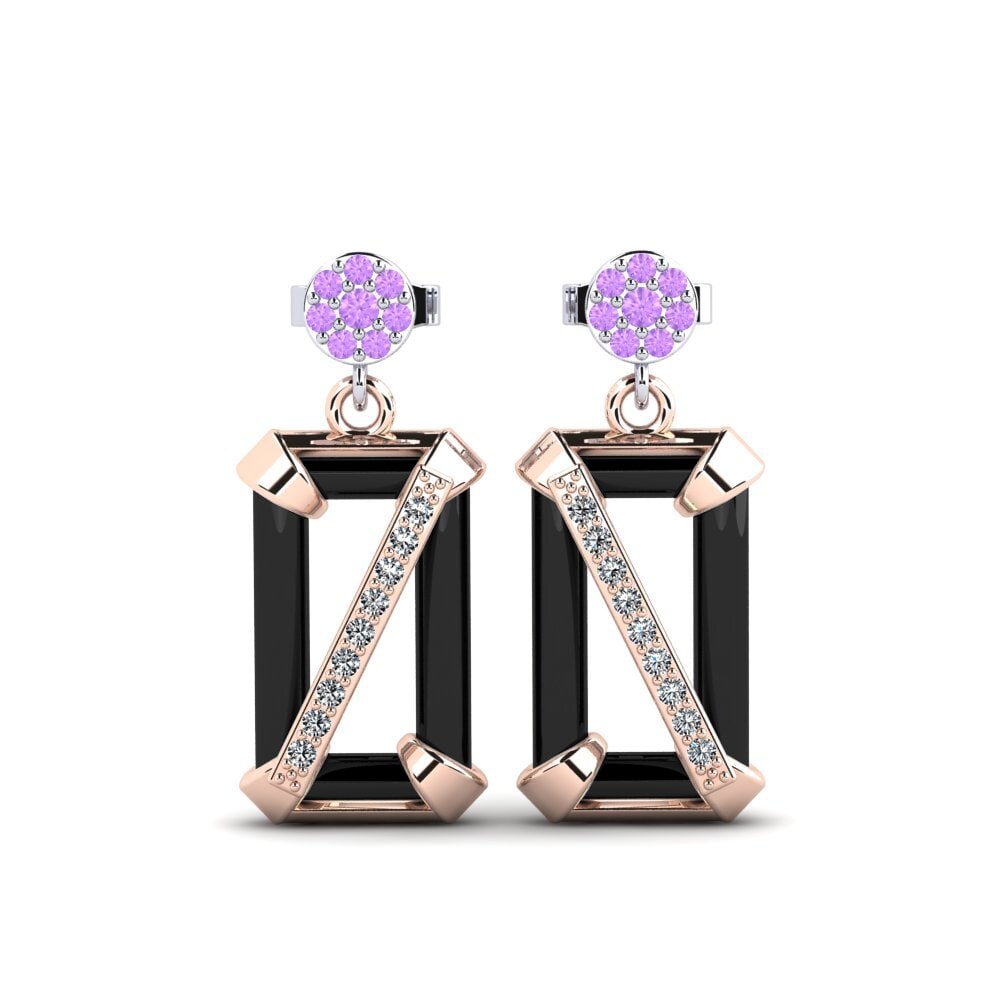 9ct Rose & White Gold Amethyst Women's Earring Gregory
