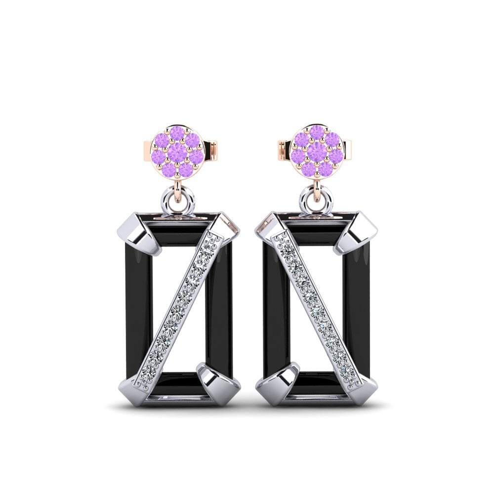 18ct White & Rose Gold Amethyst Women's Earring Gregory