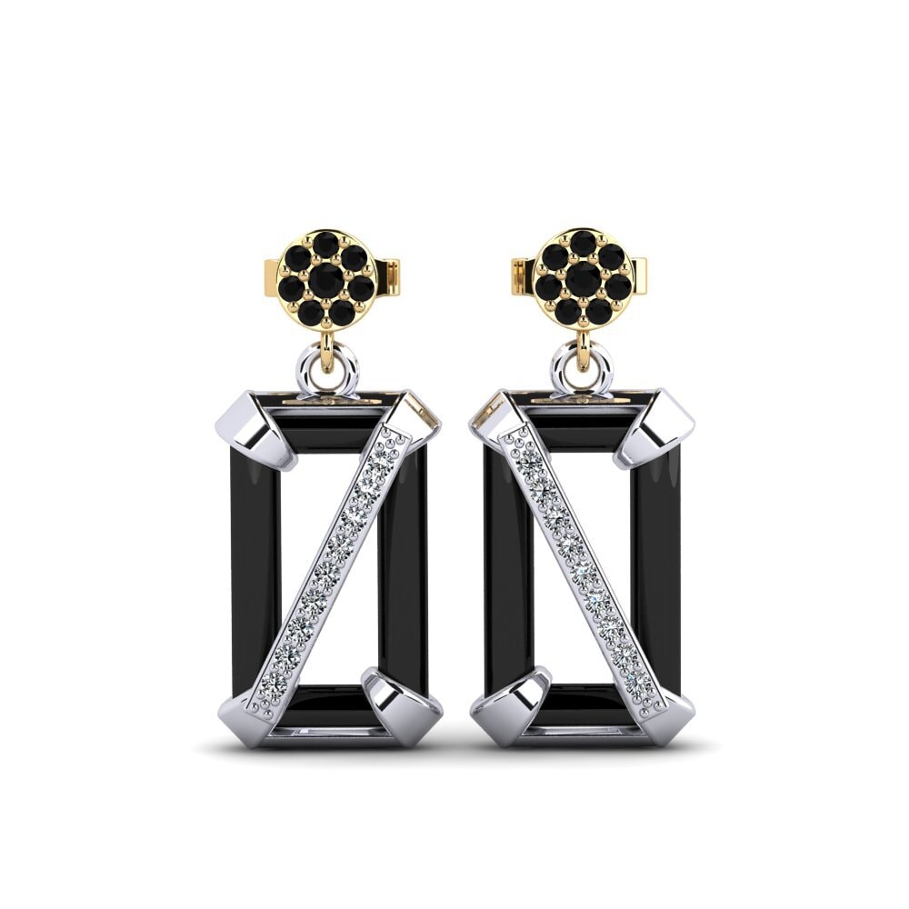 9ct White & Yellow Gold Black Onyx Women's Earring Gregory
