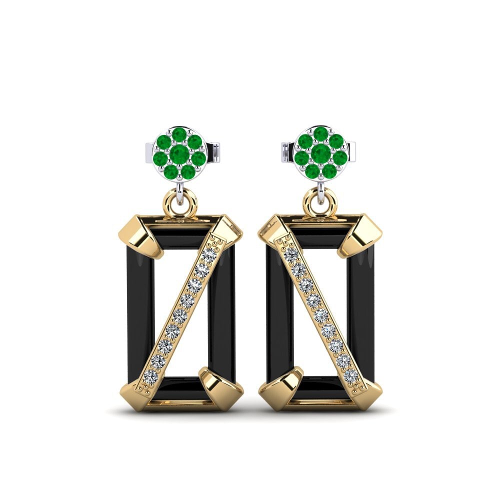 14ct Yellow & White Gold Emerald Women's Earring Gregory
