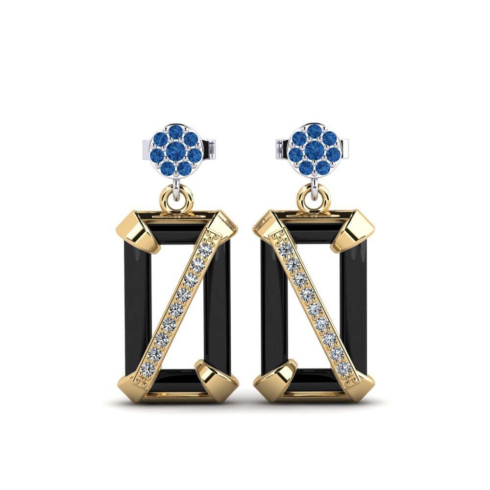 9ct Yellow & White Gold Dark Blue Zirconia Women's Earring Gregory