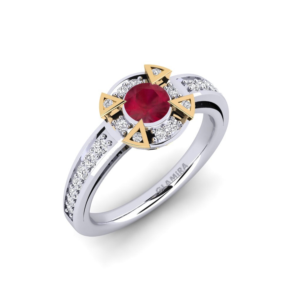 14ct White & Yellow Gold Ruby Engagement Ring Grendel
