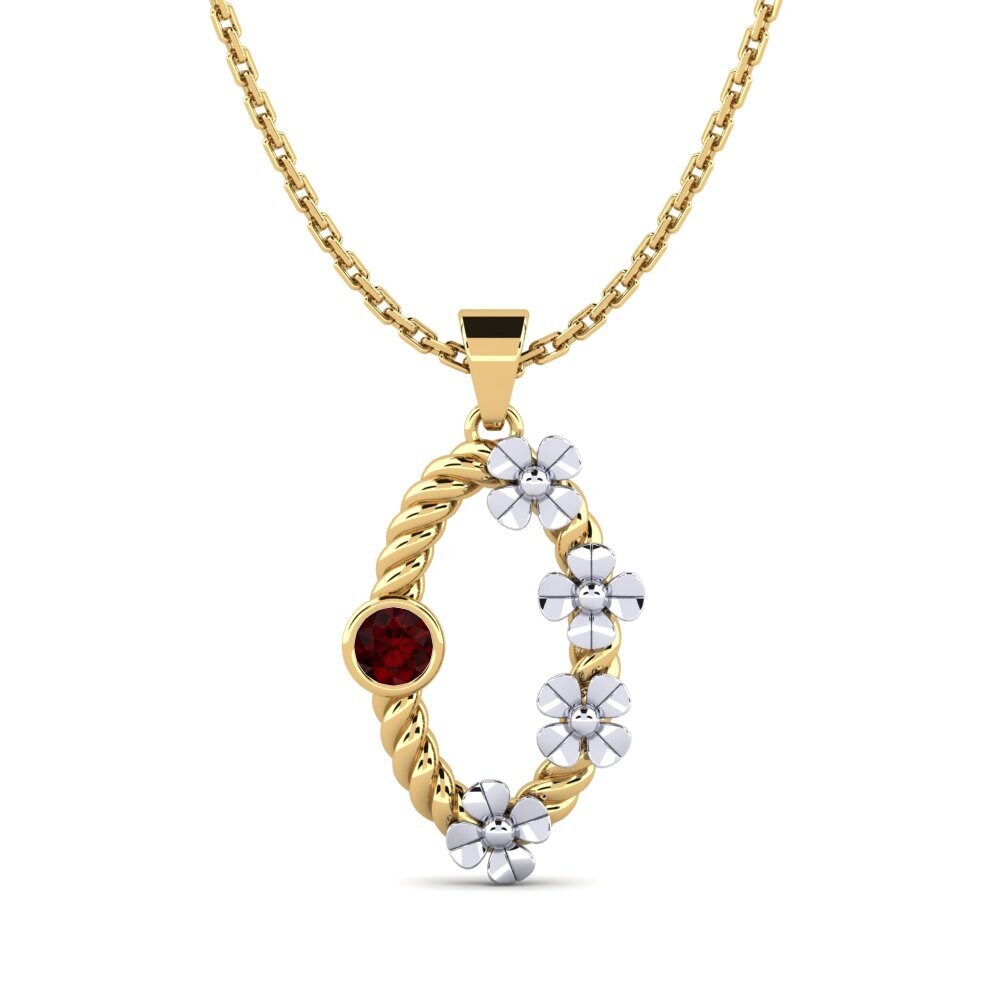 18k Oro Amarillo & Blanco Granate Colgante de Mujer Greq