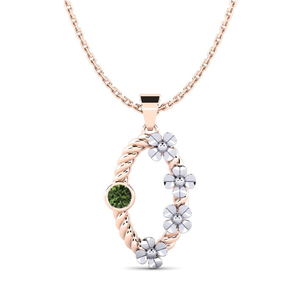 18k Oro Rosa & Blanco Zafiro Verde Colgante de Mujer Greq