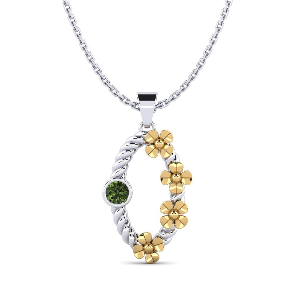 14k Oro Blanco & Amarillo Zafiro Verde Colgante de Mujer Greq