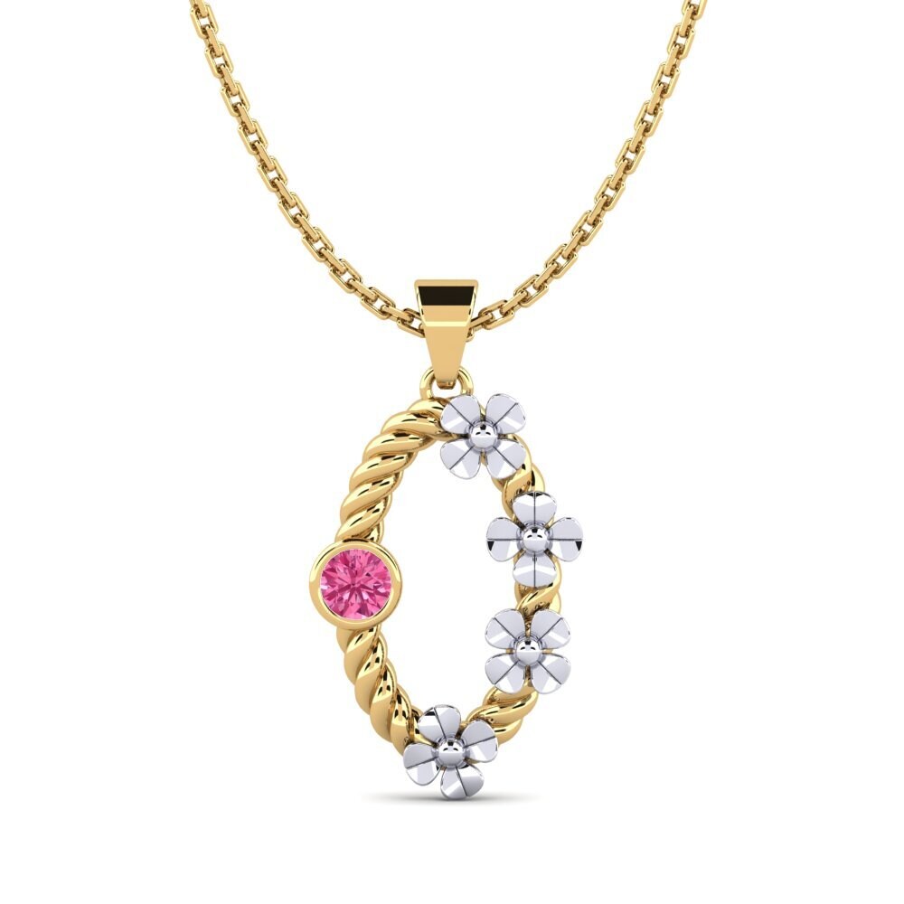9k Oro Amarillo & Blanco Turmalina rosa Colgante de Mujer Greq