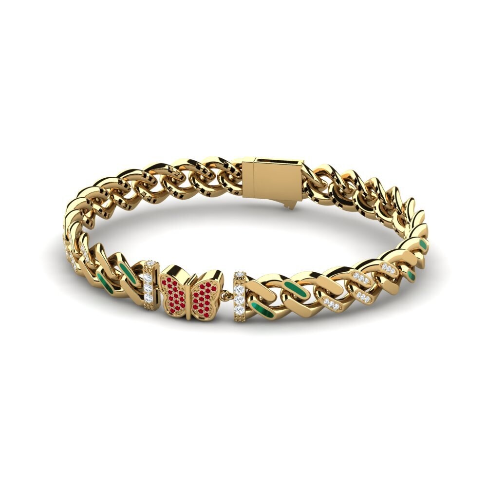 14k Oro Amarillo Circonita Roja Pulsera de Mujer Grintellor