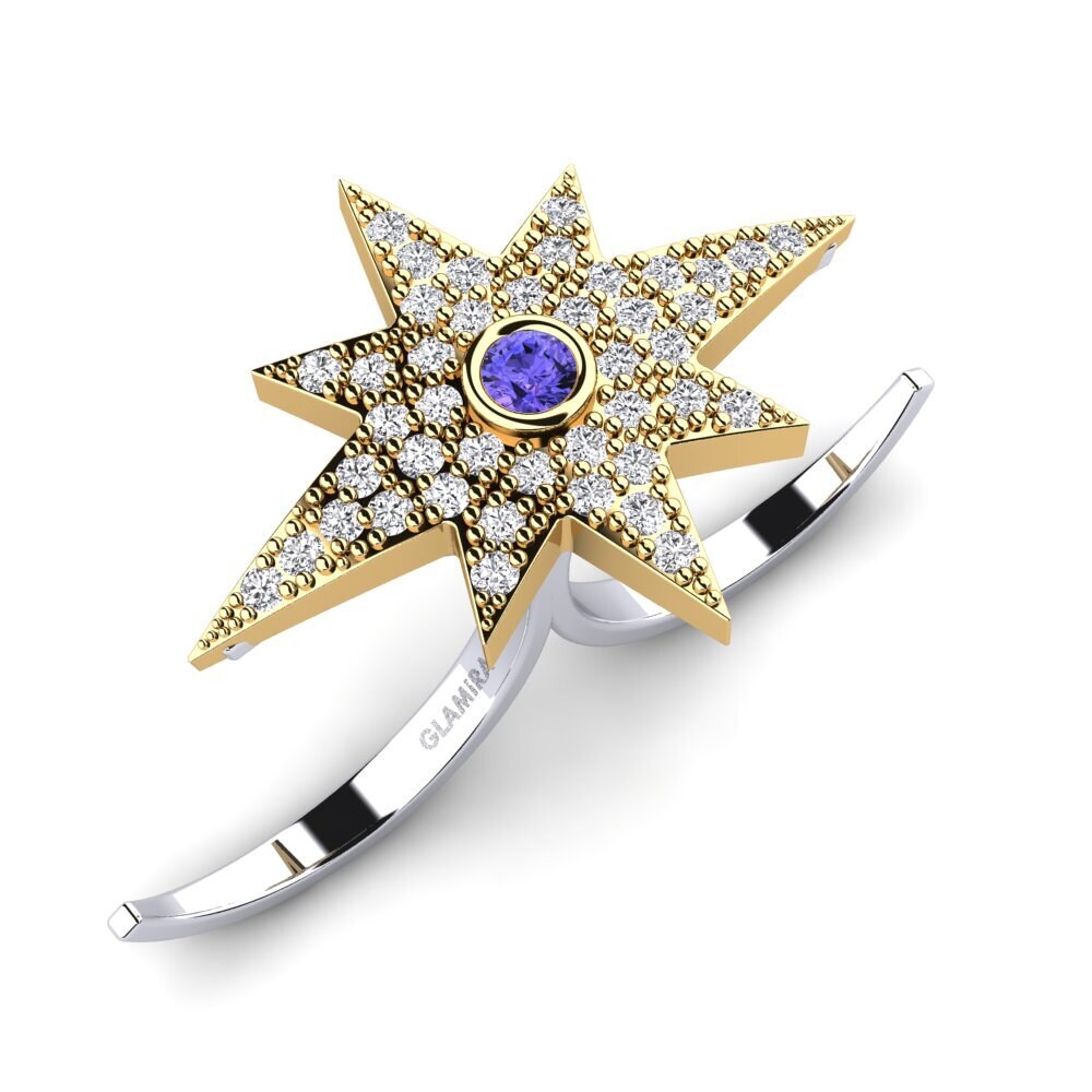 14ct Yellow & White Gold Tanzanite Ring Grumium Illusion