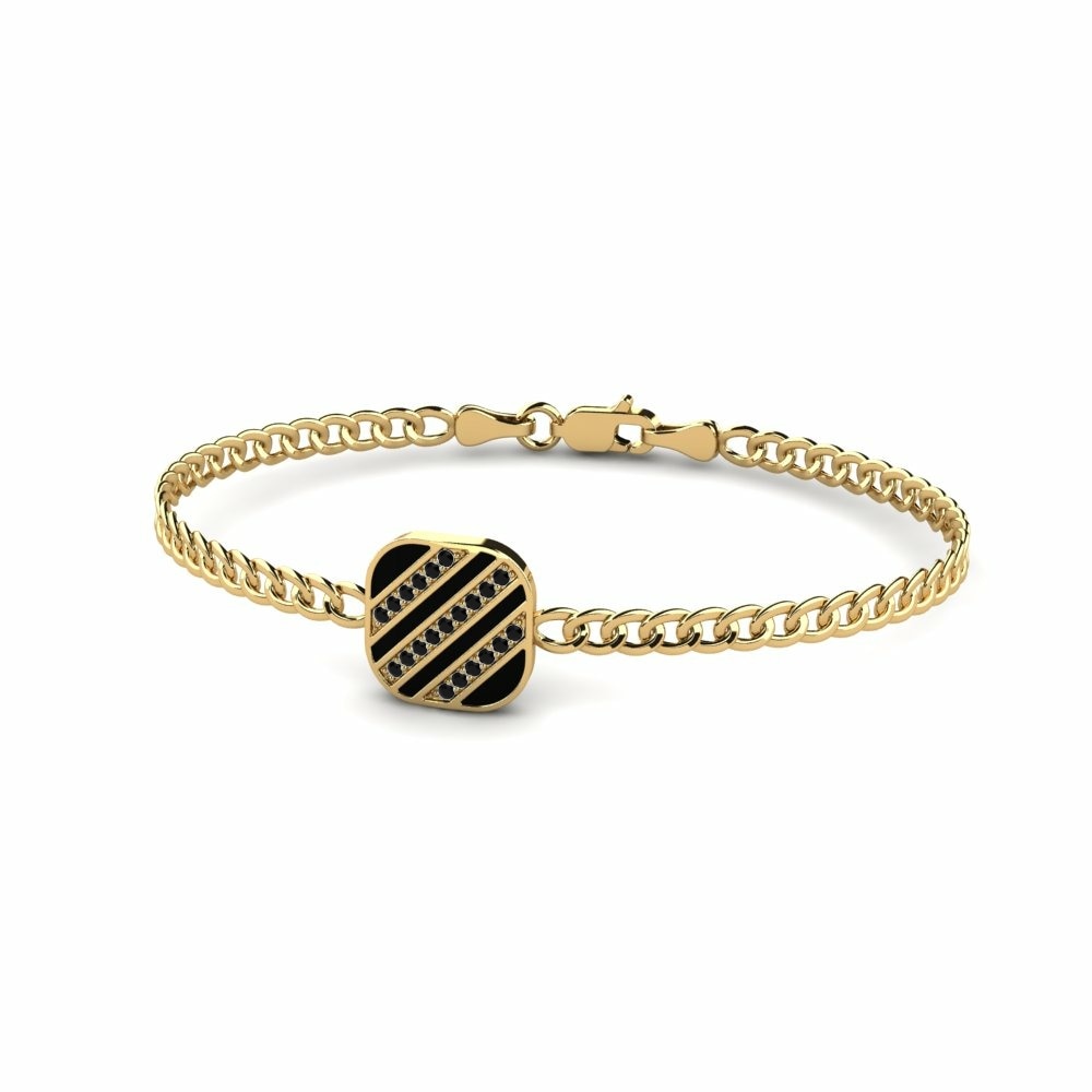 Chain Men's Bracelets Grumpig 585 Yellow Gold Black Sapphire
