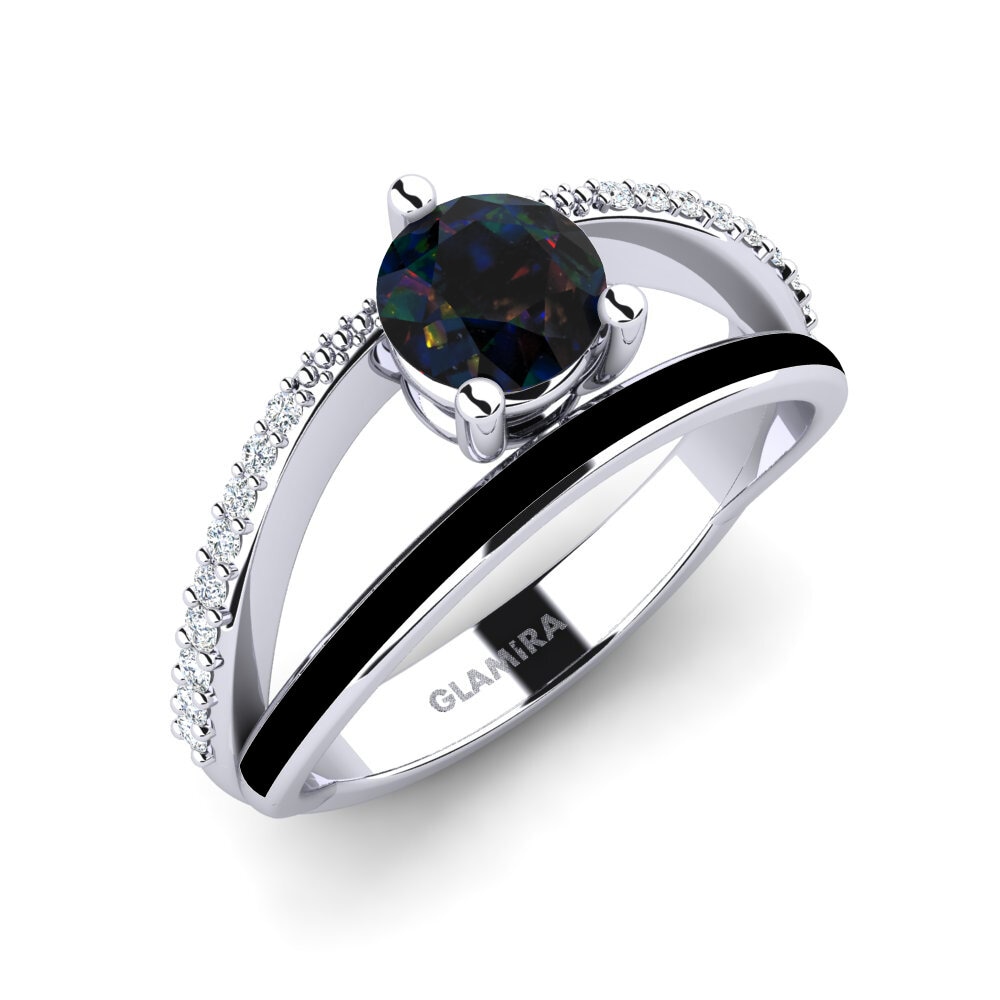 14k White Gold Black Opal Ring Gryn