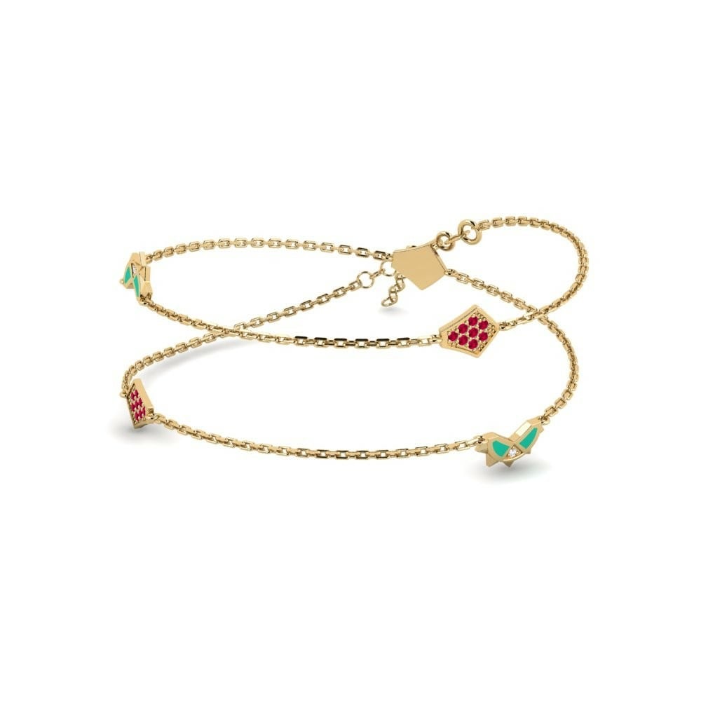 Station Turquoise Journey Necklaces Collection Gubbee 585 Yellow Gold Ruby