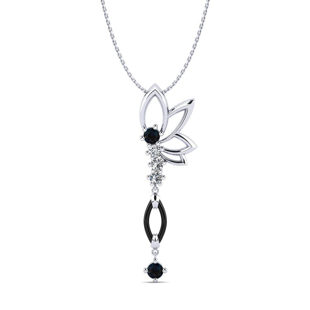 14ct White Gold Black Opal Women's Pendant Gudina