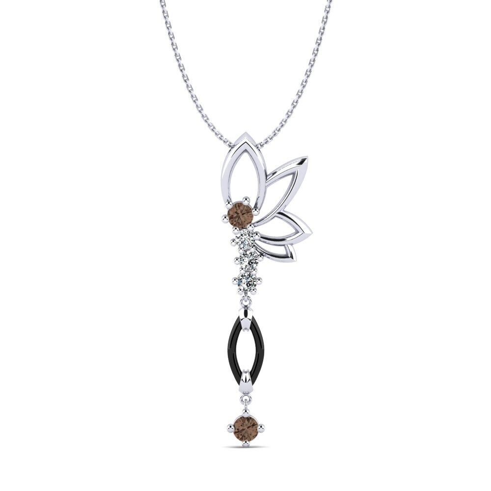 White Silver Smoky Quartz Women's Pendant Gudina