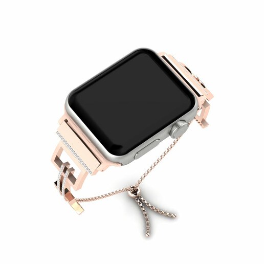 Dây đai Apple Watch® Guilloche - B Stainless Steel / 375 Red Gold & Đá Sapphire Trắng