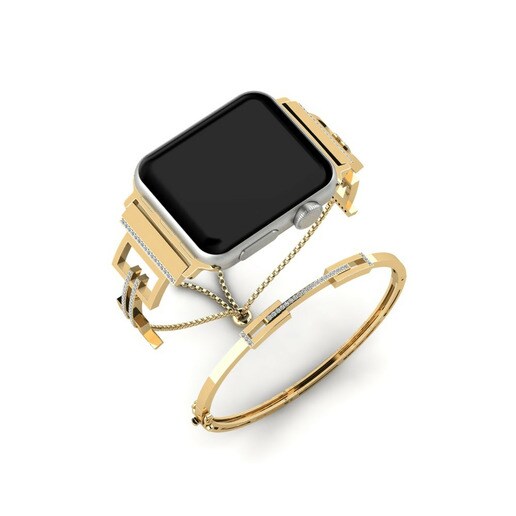 Apple Watch® Guilloche Set Stainless Steel / 585 Yellow Gold & Đá Swarovski