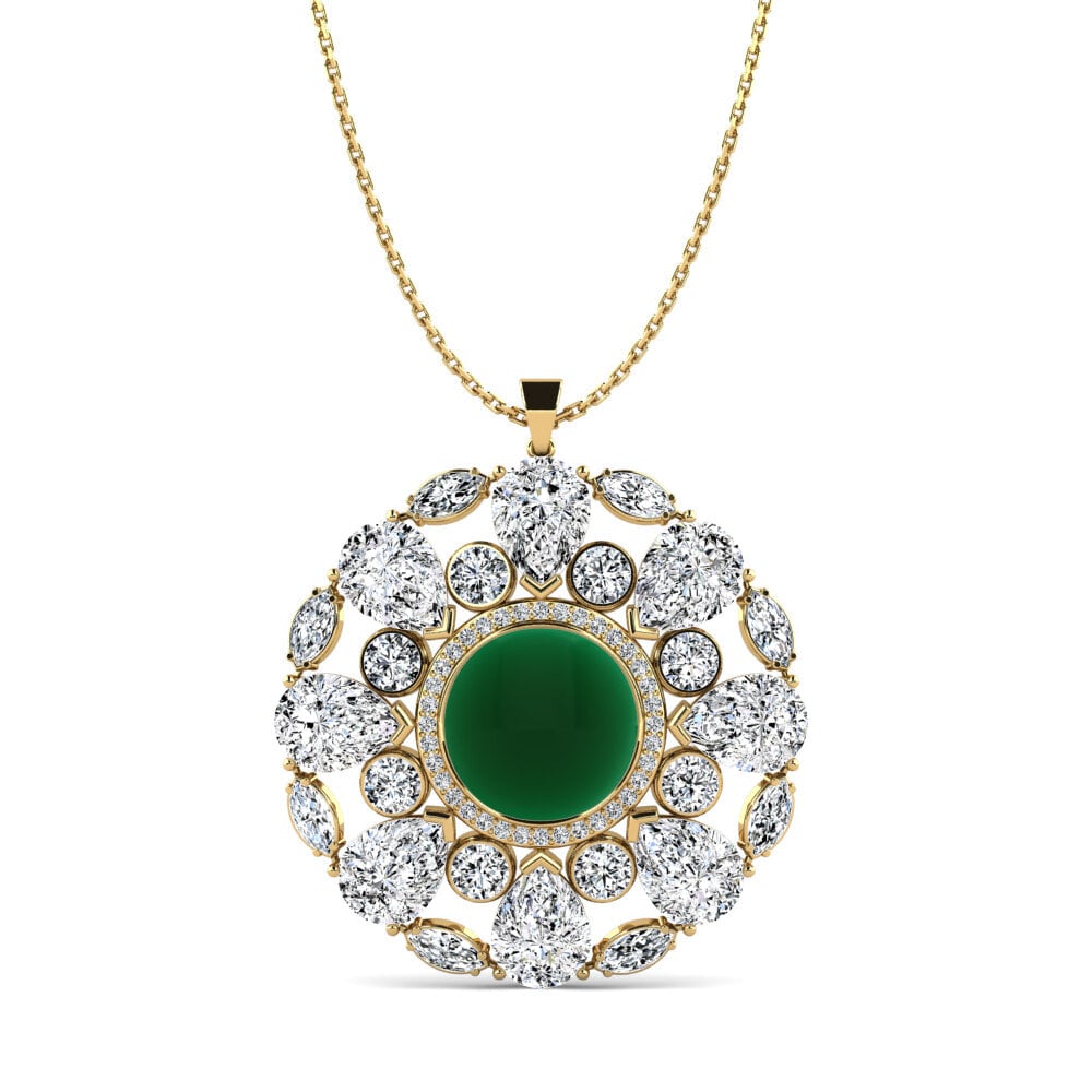 9k Oro Amarillo Esmeralda Cabujón Colgante de Mujer Gulla
