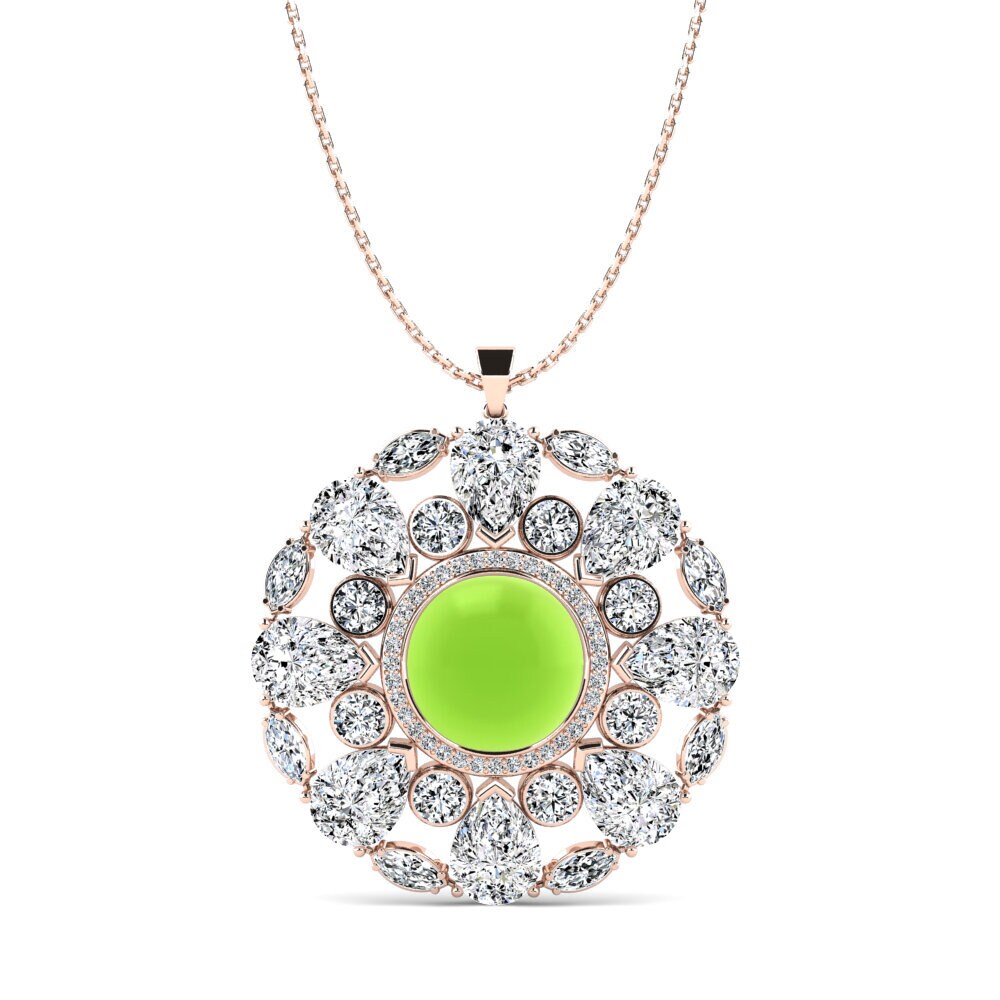 14k Oro Rosa Peridoto Cabujón Colgante de Mujer Gulla