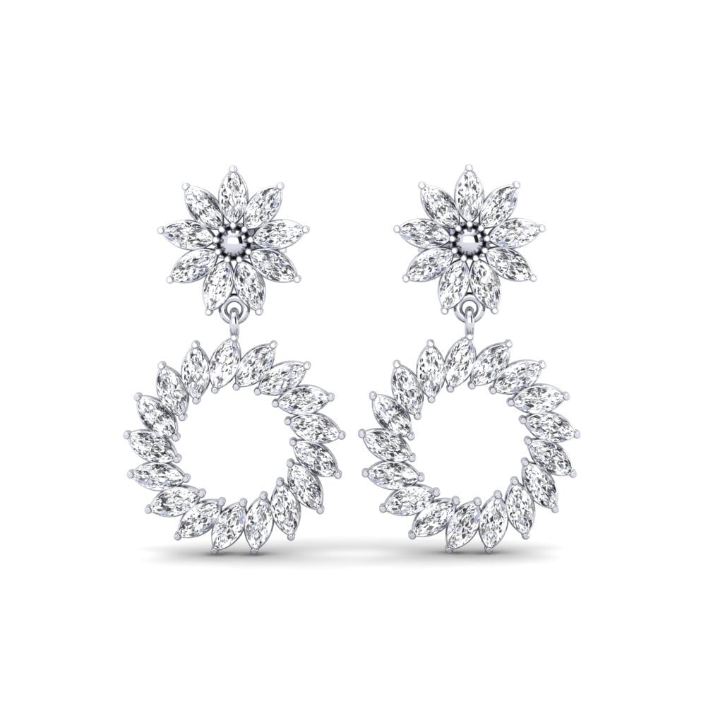 Boucles D'Oreilles Pendantes Marquise En Laiton Avec Diamant 1/2 Carat - Neuf Sans Boîte