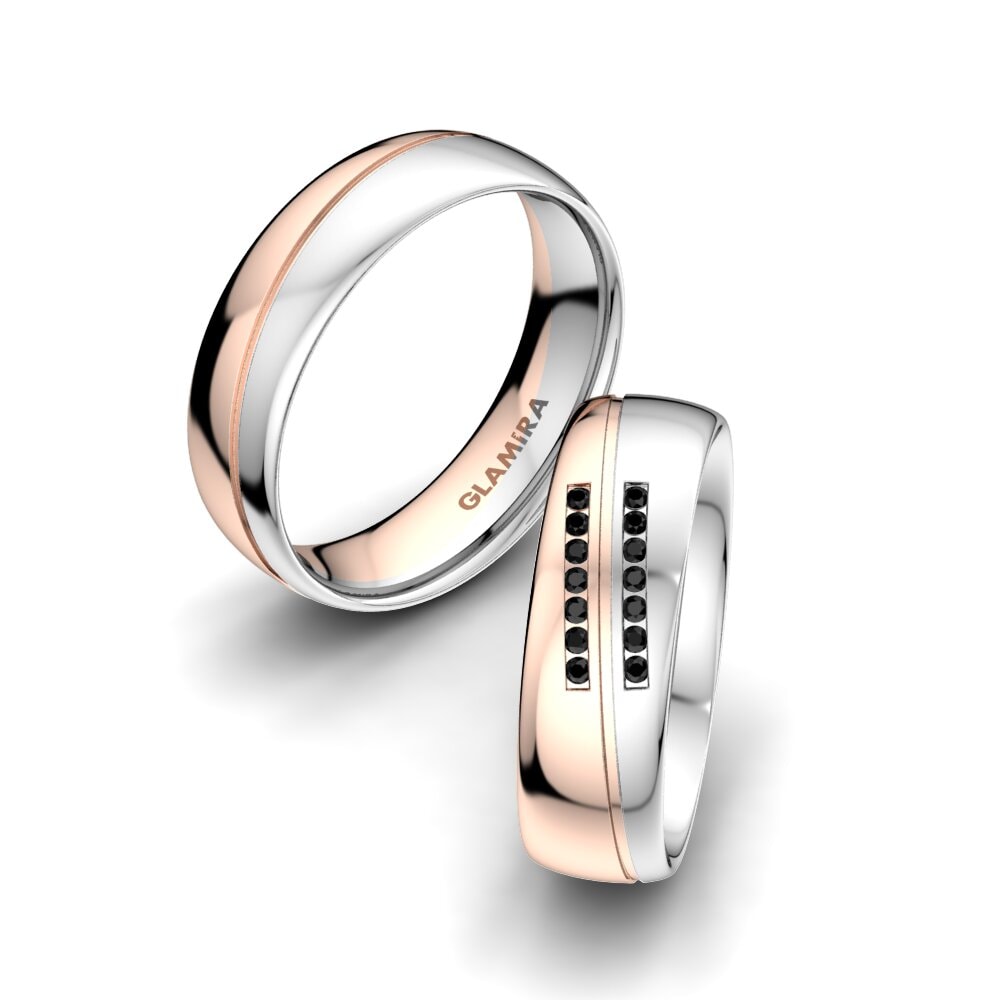 18K Rood & Wit Goud Zwarte Diamant Trouwring Amazing Flow 6 mm