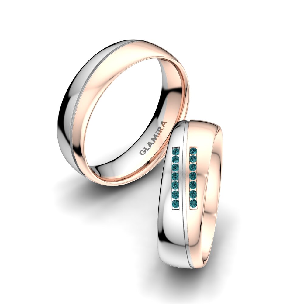 9k Oro Blanco & Rosa Diamante Azul Anillo de boda Amazing Flow 6 mm