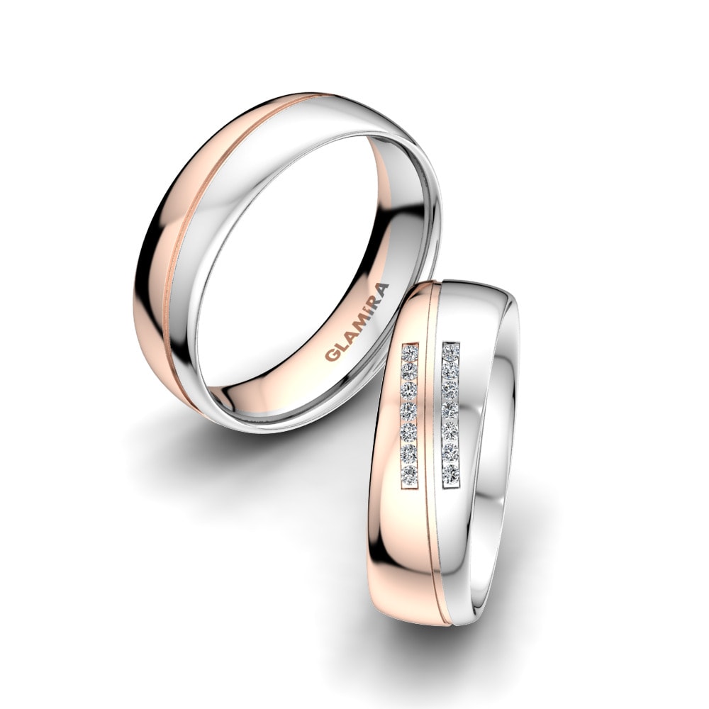 9k Rose & White Gold Wedding Ring Amazing Flow 6 mm