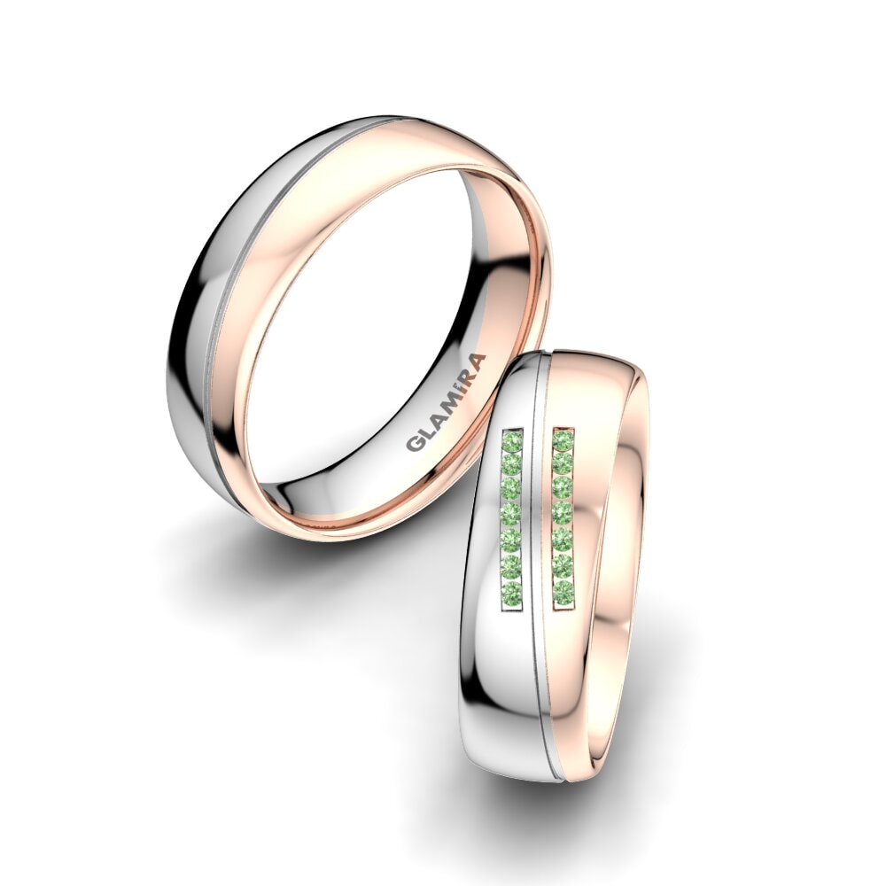 14k Oro Blanco & Rosa Diamante Verde Anillo de boda Amazing Flow 6 mm
