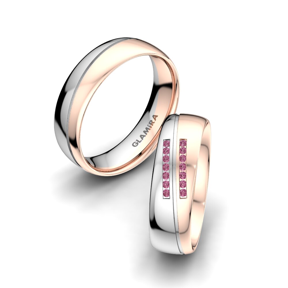 14ct White & Rose Gold Rhodolite Garnet Wedding Ring Amazing Flow 6 mm