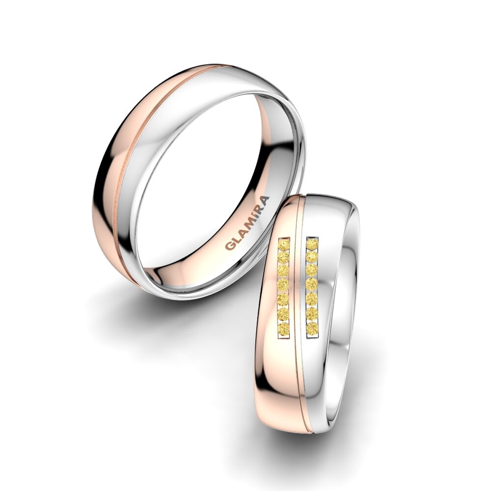 9k Oro Rosa & Blanco Diamante Amarillo Anillo de boda Amazing Flow 6 mm