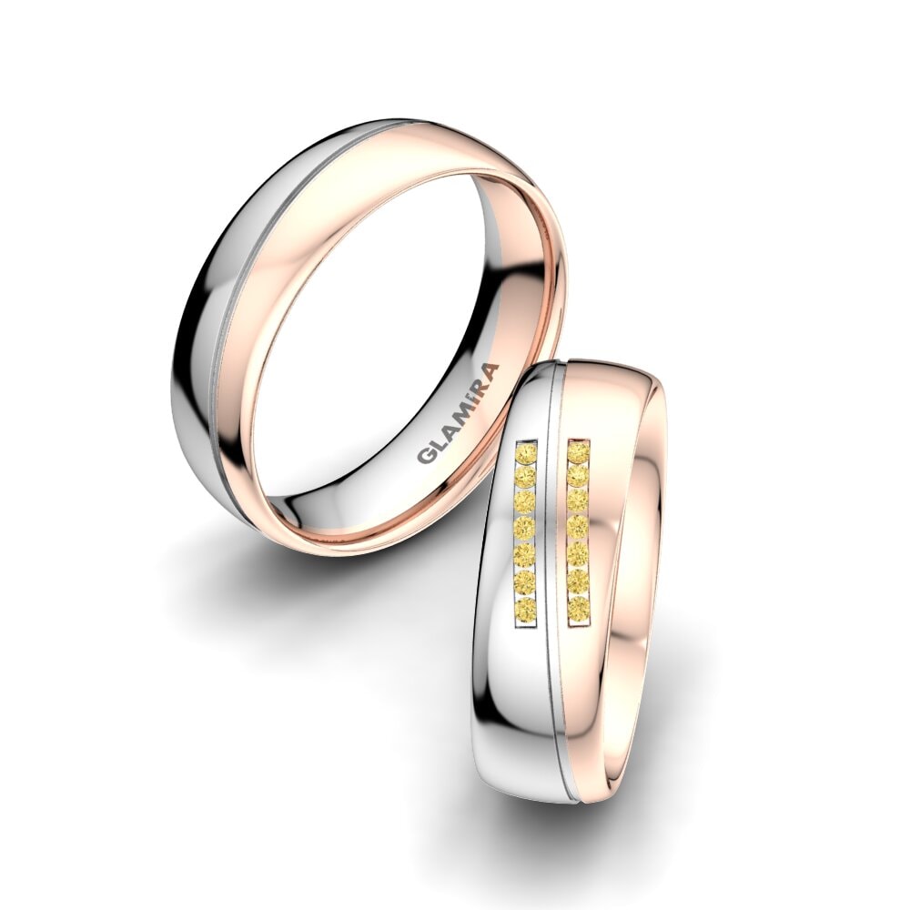 9k Oro Blanco & Rosa Diamante Amarillo Anillo de boda Amazing Flow 6 mm