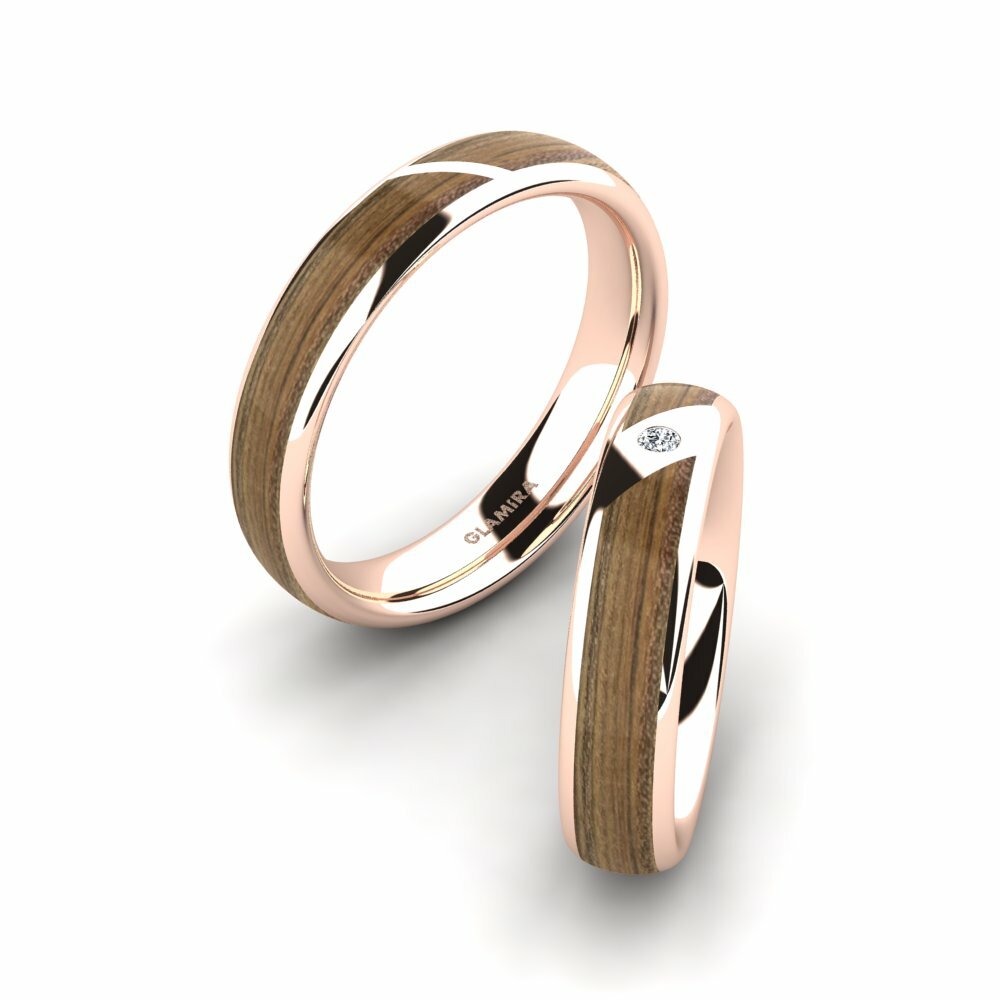 Wood & Carbon Wedding Rings Confident Couple 5 mm 585 Rose Gold Zirconia
