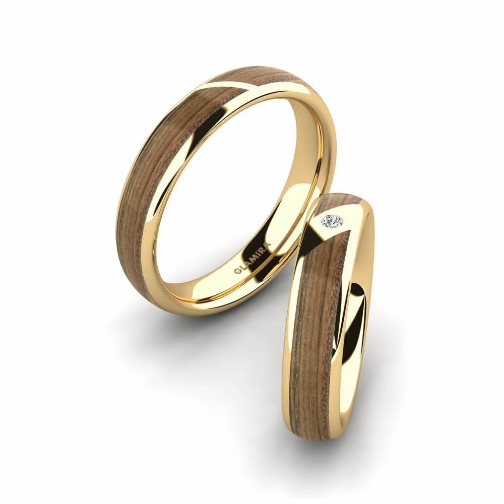Wood & Carbon Wedding Rings Confident Couple 5 mm 585 Yellow Gold Zirconia