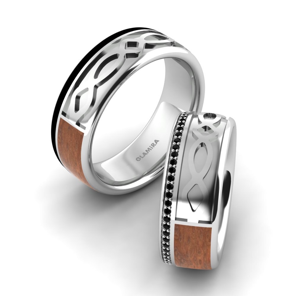 White Silver Black Diamond Wedding Ring Confident Courage 8 mm